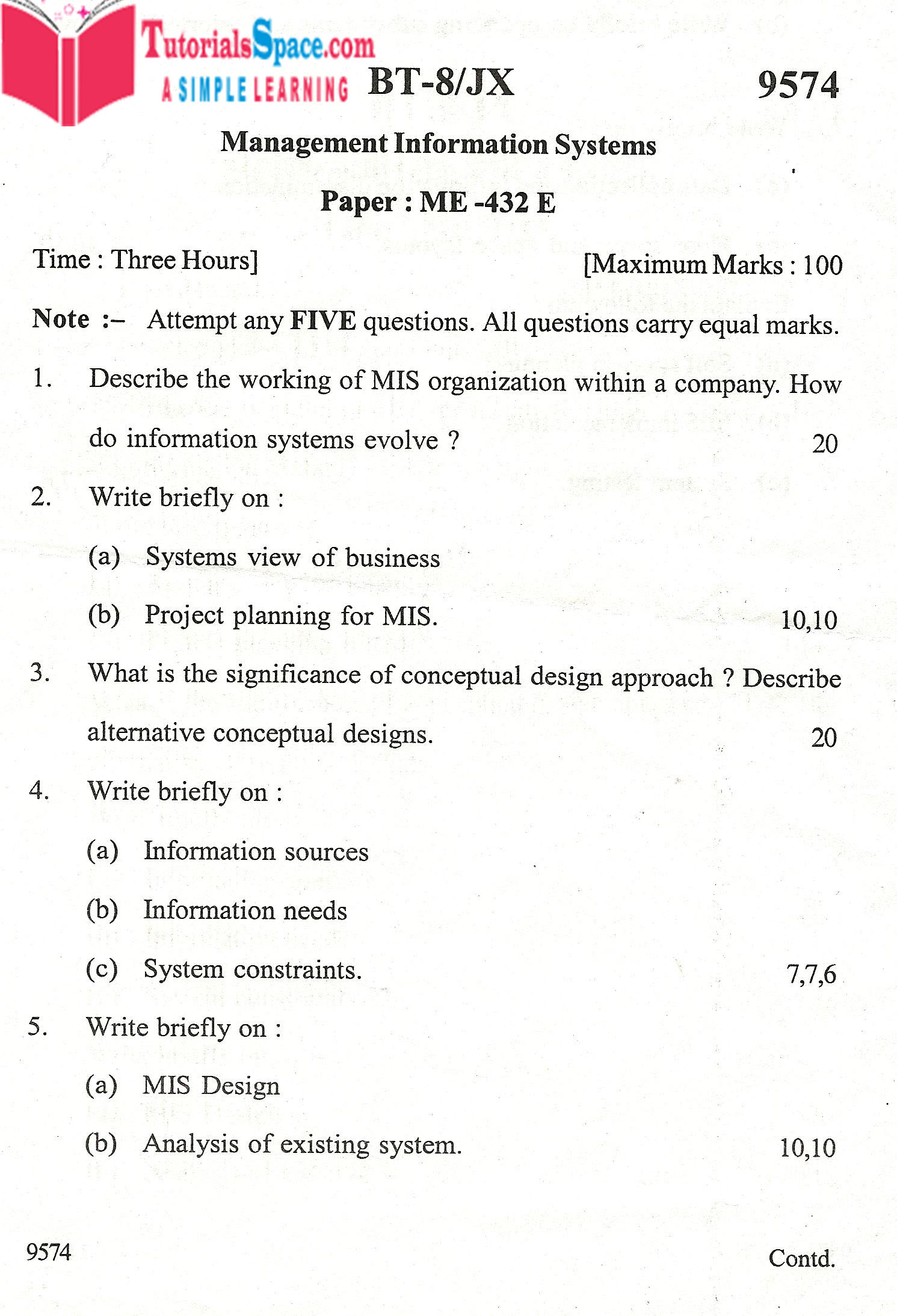 Download 2010 Management Information System Question Paper