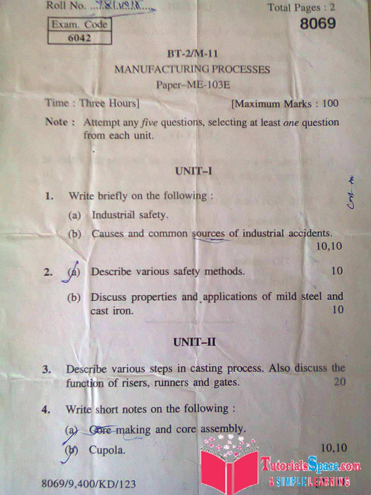 Download 2010 Manufacturing Processes Question Paper