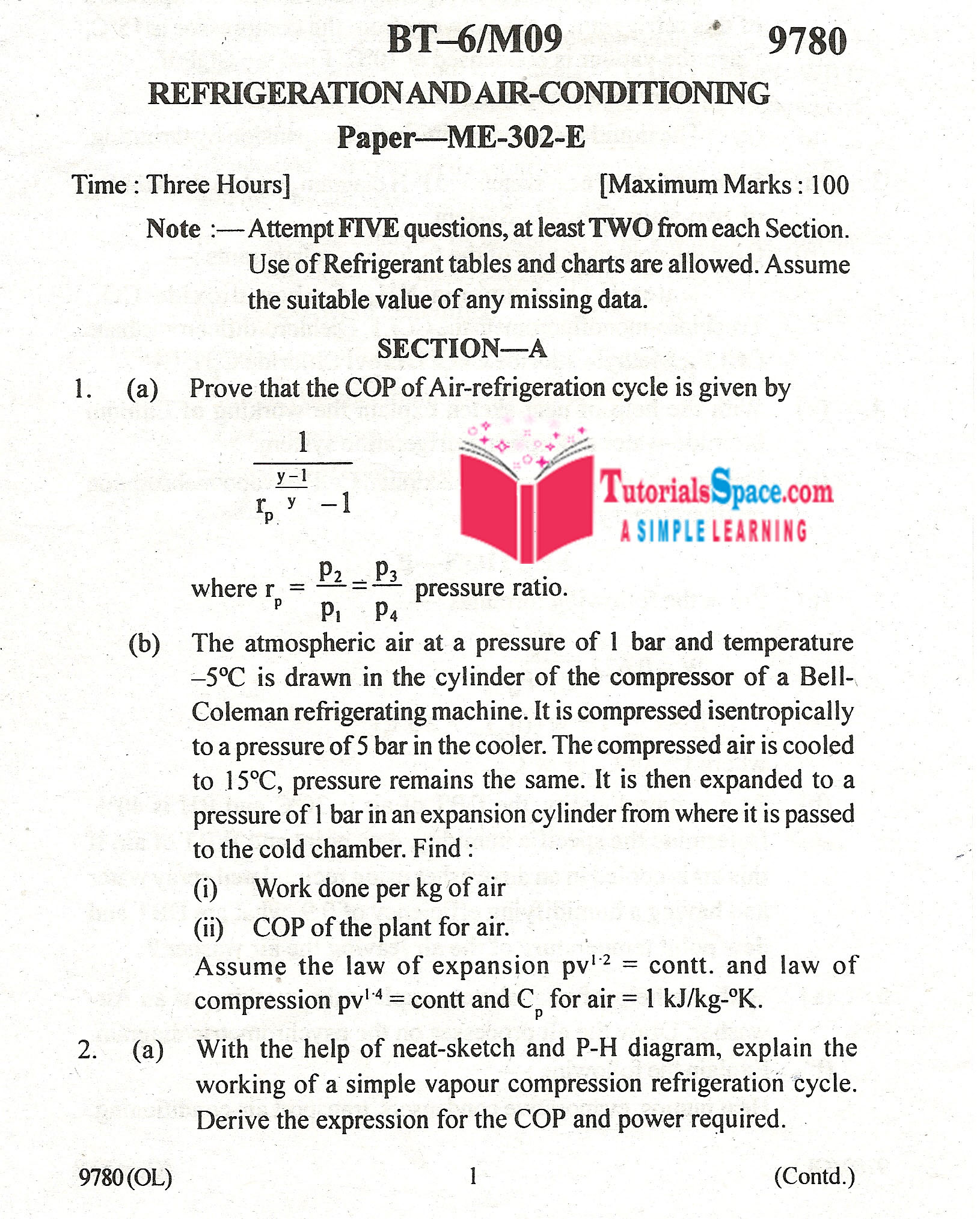 2009 Refrigeration And Air Conditioning Question Paper