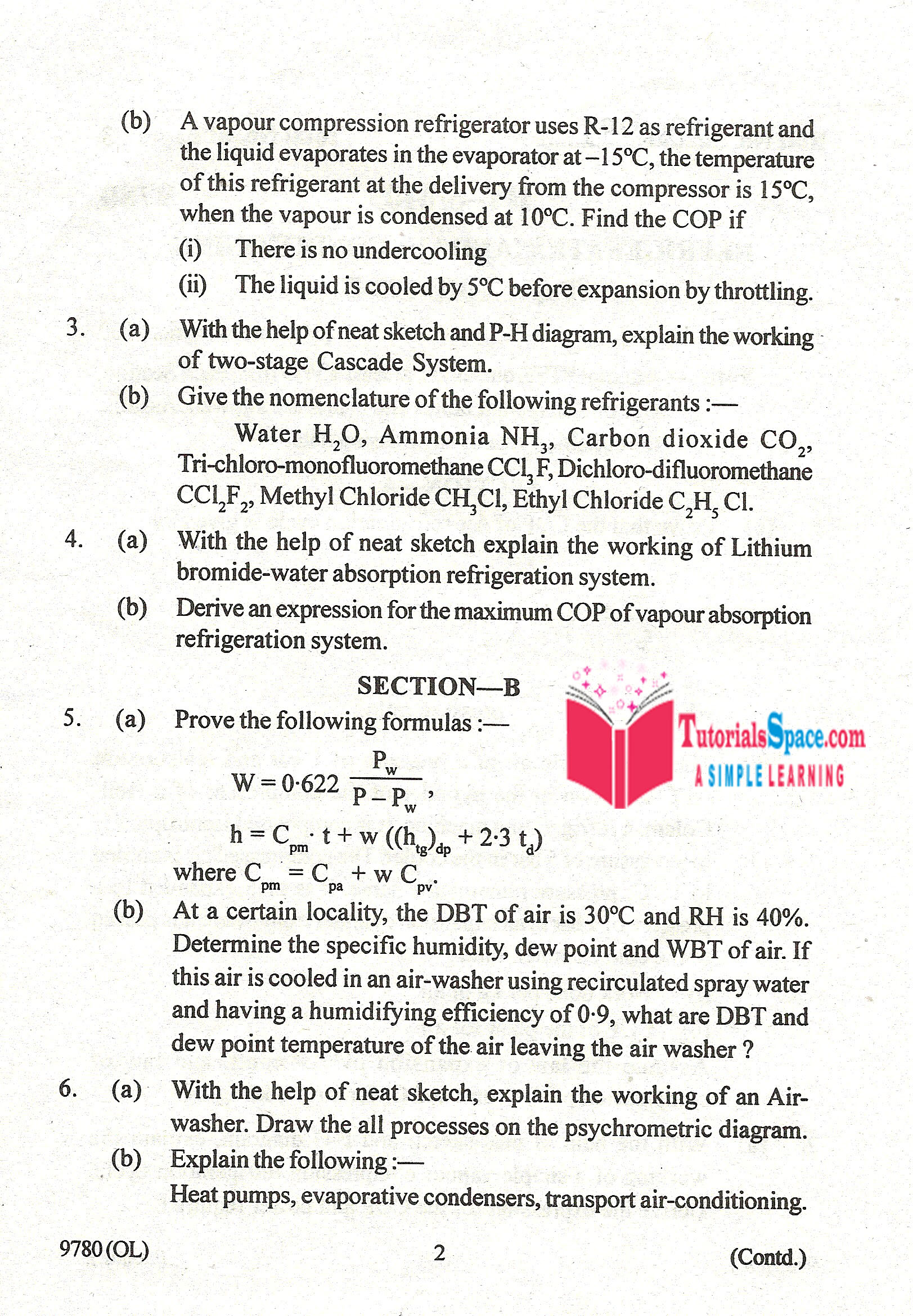 2009 Refrigeration And Air Conditioning Question Paper