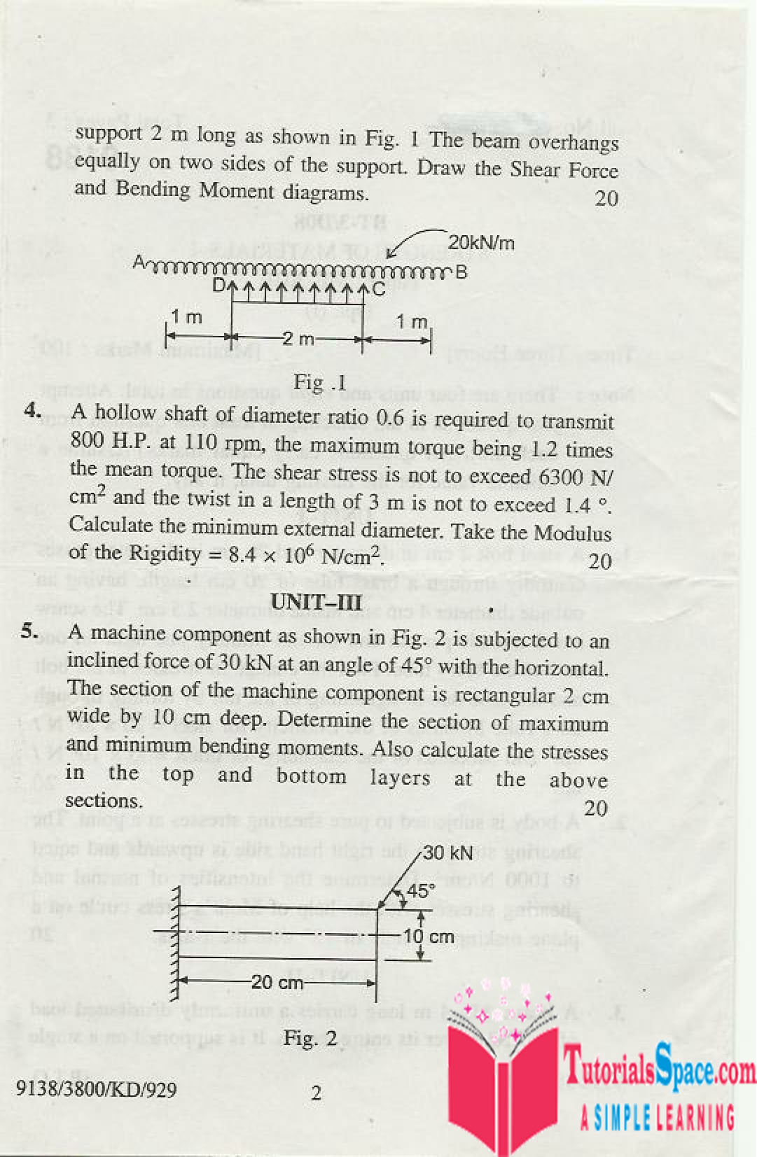 Strength of Material Question Paper