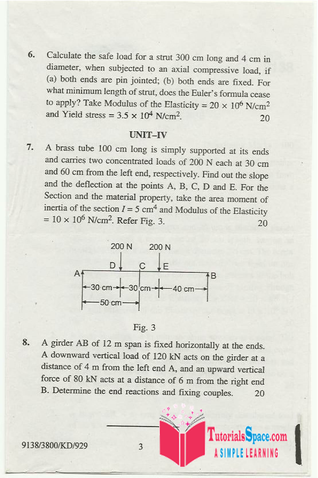 Strength of Material Question Paper